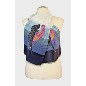 Vintage 1980's Erte Italy Silk Art Deco Beauty and the Beast Scarf 11"x54" EUC